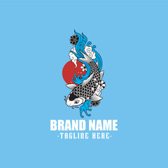 Asian Style Koi Fish Mascot Logo Design for Branding and Identity
