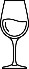 Outline illustration of a wine glass filled with liquid, perfect for bar menus, restaurant graphics, beverage icons, and drink-related designs.