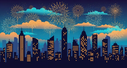 Background of fireworks in the city