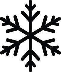 Simple black snowflake icon representing winter weather, cold temperatures, frost, snow, ice, and chilly conditions. minimalist graphic symbol for freezing.