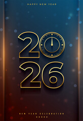 happy new year 2026 wishes poster in lineart