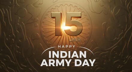 Happy indian army day celebration with golden number 15 and sunburst effect