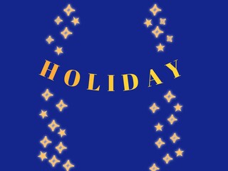 Holiday text with sparkle and stars decoration icon and blue background