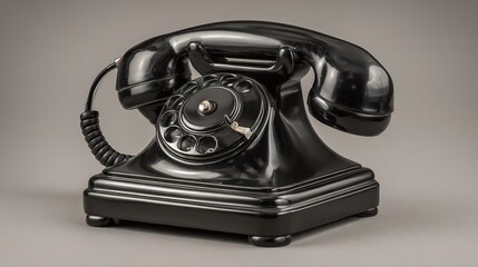 bakelite. Vintage black telephone with glossy finish and elegant curves. mobility guides, transit brochures, designed for mobility and urban transit guides.