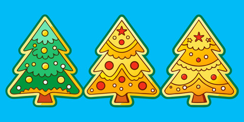 Fototapeta premium A vibrant clipart sticker set featuring intr icately designed golden Christmas trees.