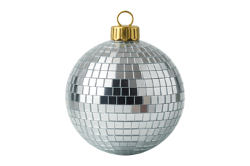 Shiny Silver Disco Ball Ornament for Festive Party Decor Isolated on Transparent Background