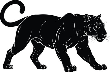 Obraz premium Black Panther Illustration – Isolated on Transparent Background Powerful Walking Panther Silhouette Vector Art