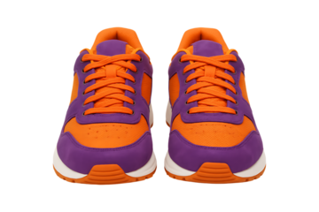 Sport Sneakers Pair Orange and Purple Isolated on Transparent Background