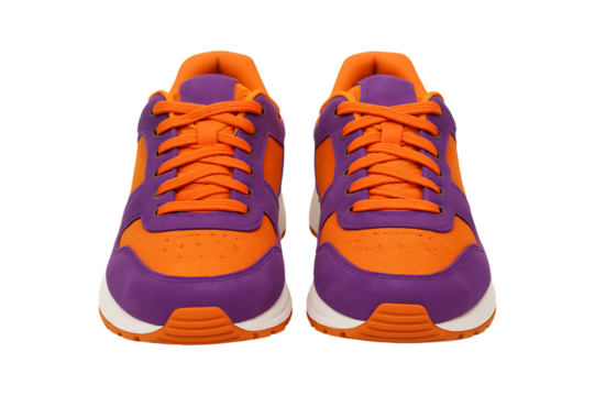 Sport Sneakers Pair Orange and Purple Isolated on Transparent Background