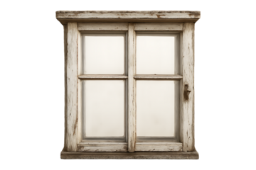 Vintage Wooden Window Frame Isolated on Transparent Background