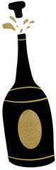 This illustration of a black and gold champagne bottle is used to accompany various party images.
