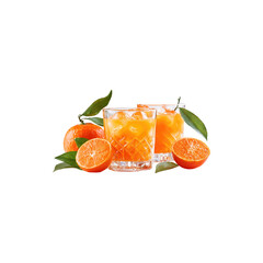 Glass of Orange Juice with Fresh Citrus Fruit, Refreshing Drink Photography Isolated on White Background for Culinary, Beverage, and Healthy Use