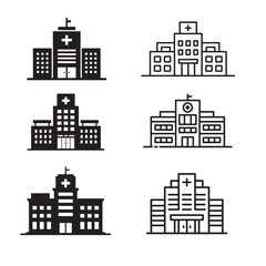 Obraz premium Hospital Structure Silhouette Vector – Minimal Line Art Illustration