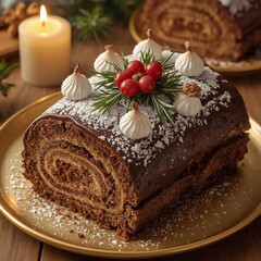 AI image of a dark brown cake illustration with chocolate ganache and powdered sugar