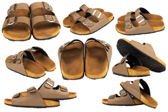 Brown leather sandals on white background