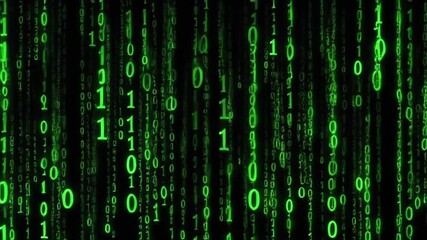 Dynamic cascade of bright green binary digits, zeros and ones, descending on a deep black screen, symbolizing advanced data streams, computational processing, and the essence of digital information - Powered by Adobe