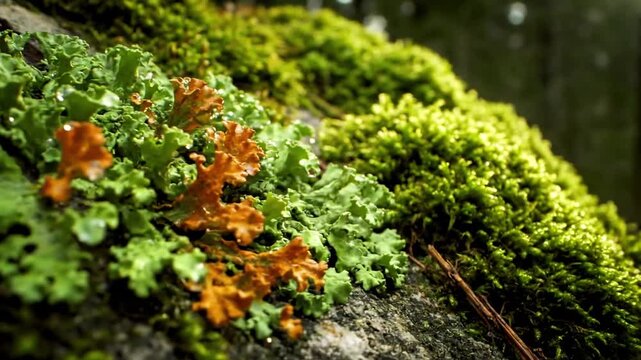 Intricate close ups revealing the vibrant micro ecosystems and diverse growth patterns of various lichen species clinging to ancient rock formations. Detail oriented macro perspective showcasing?