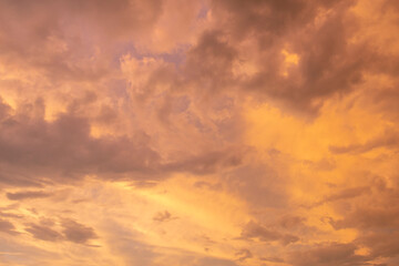 Beautiful orange clouds in the sky, sunset.