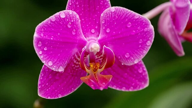 Orchid Petal Macro Study: An extreme close up exploration of the delicate, complex textures and vibrant color gradients found within the petals of a blooming orchid, highlighting its intricate biologi