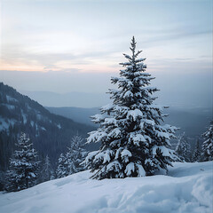 snow covered christmas trees in the mountains