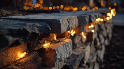 Illuminated Stone Wall - A Warm Glow in the Evening Light.