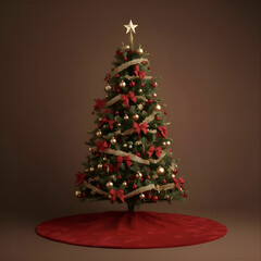 christmas tree with christmas decorations and brown background