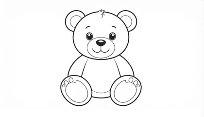 Fototapeta premium Cute black and white outline of a simple teddy bear with big round shapes, bold lines.
