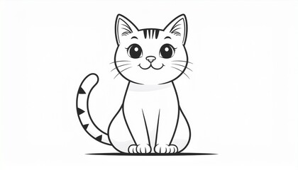 Obraz premium Simple black and white coloring page of a smiling cat, thick bold outlines.