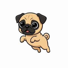 Obraz premium Cute Cartoon Pug Puppy Dog Jumping Isolated Illustration