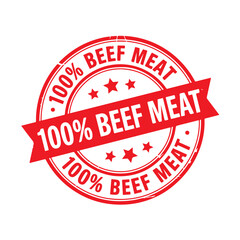 100% Beef Meat Stamp. Stamp Design Isolated on White Background. Grunge Stamp Vector Illustration.