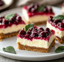 Creamy Berry Cheesecake Bars with Buttery Crust and Vibrant Mixed Fruit Topping
