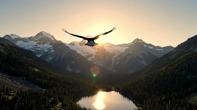 Magnificent avian predator in its natural habitat, demonstrating powerful flight and keen hunting instincts over a rugged, untamed wilderness. Dynamic aerial perspectives capturing the effortless?