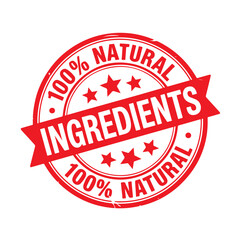 100% Natural Ingredients Stamp. Stamp Design Isolated on White Background. Grunge Stamp Vector Illustration.