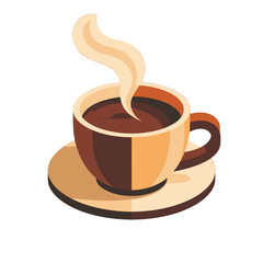Obraz premium Steaming Cup of Coffee on a Saucer With Warm Tones and Pixelated Design