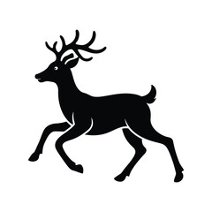 Silhouetted Running Stag with Antlers, Elegant Wildlife Illustration Capturing the Grace and Power of a Majestic Deer in Motion