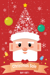 Vibrant Christmas Sale Banner Illustration with Festive , Snowflakes, and Big Discount Text - Up to 50% Off Promotion Graphic.