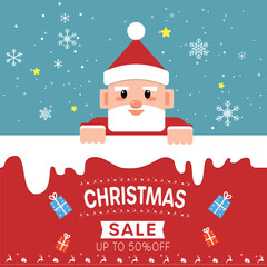 Vibrant Christmas Sale Banner Illustration with Festive , Snowflakes, and Big Discount Text - Up to 50% Off Promotion Graphic.