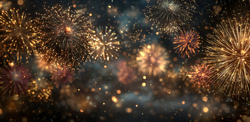 Happy New Year 2026 celebration with golden sparkling fireworks and festive border design