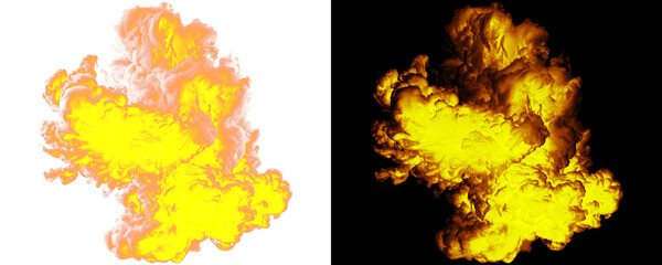 Cinematic Fire Burst In Mid-Air With Rich Volumetric Depth Isolated On A Transparent or White Background