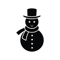 A minimalist black and white illustration of a classic snowman wearing a top hat and scarf, perfect for holiday designs and winter themes