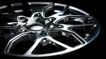 chrome. Polished metal wheel with geometric designs, showcasing industrial elegance and reflective surfaces. safety posters.