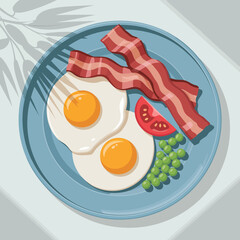 This image features a delightful breakfast plate with sunny-side up eggs, crispy bacon, and fresh vegetables, embodying the comfort and joy of a hearty morning meal.
