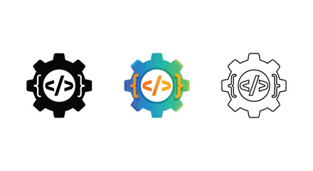 Obraz premium Set of three gear icons for coding development, configuration, and programming service