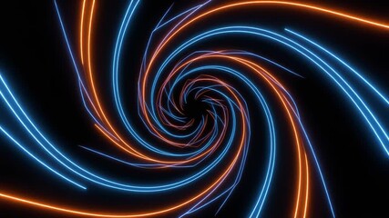 Dynamic neon vortex tunnel with swirling blue and orange lights creating a futuristic and energetic visual experience - Powered by Adobe