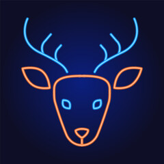 Neon deer head icon Christmas vector illustration