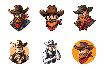 cartoon cowboys each with different hats and scarves.