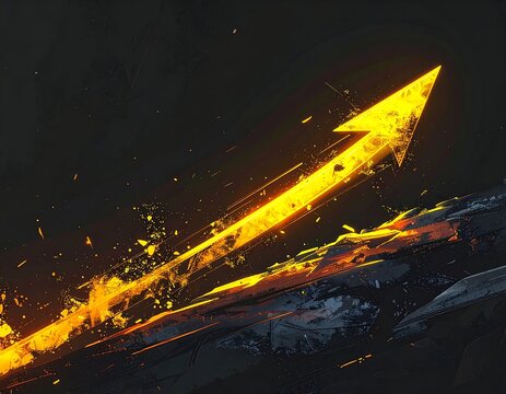 Glowing golden arrow soaring upwards against a dark background, fire-like effect