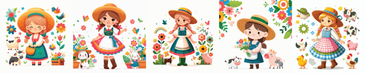 vector image girl wearing a farm costume on a white background