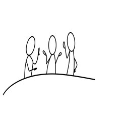 continuous line drawing of a group of people holding hands. vector illustration