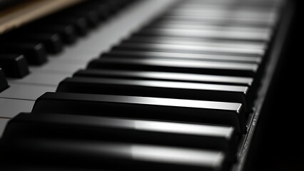 octet. Close-up of piano keys in black and white pattern, elegant musical instrument detail. lifestyle magazines, social media lookbooks, designed for influencer and brand collaborations.
